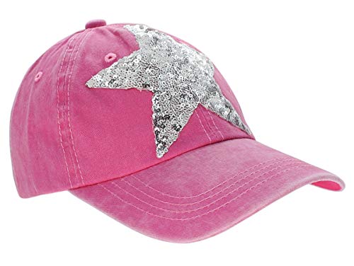 dy_mode Damen Jeans Basecap Baseball Cap Mütze Kappe mit Stern - C001 (k104-Pink) von dy_mode