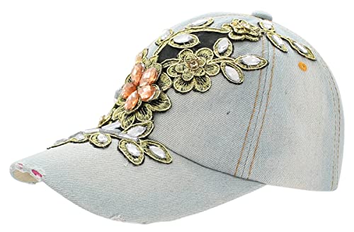 dy_mode Damen Jeans Kappe Basecap Baseball Cap Mütze Kappe mit Strasssteinen Glitzer - K003 (K003-Hellblau) von dy_mode