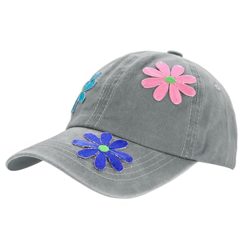 dy_mode Damen Kappe Basecap Baseball Cap Mütze Schirmmütze mit Blümchen- K029 (K029-Hellgrau) von dy_mode