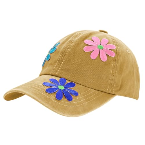 dy_mode Damen Kappe Basecap Baseball Cap Mütze Schirmmütze mit Blümchen- K029 (K029-Ingwergelb) von dy_mode