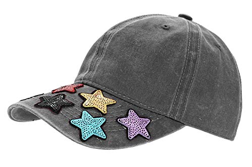 dy_mode Damen Kappe Basecap Baseball Cap Mütze Schirmmütze mit Pailletten - K015 (K015-Dunkelgrau) von dy_mode