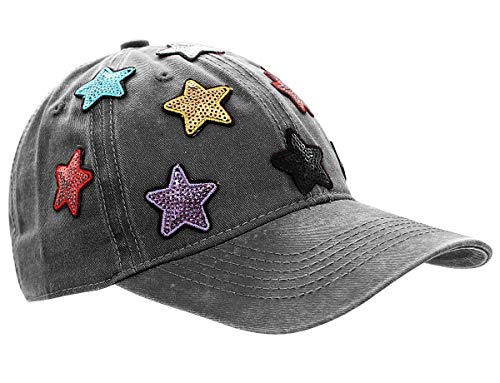 dy_mode Damen Kappe Basecap Baseball Cap Mütze Schirmmütze mit Pailletten - K101 (K101-Dunkelgrau) von dy_mode