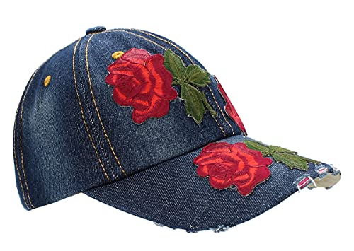 dy_mode Damen Kappe Mütze Baseball Cap Schmetterling Muster - K004 (K204-RedRose-Dunkelblau) von dy_mode