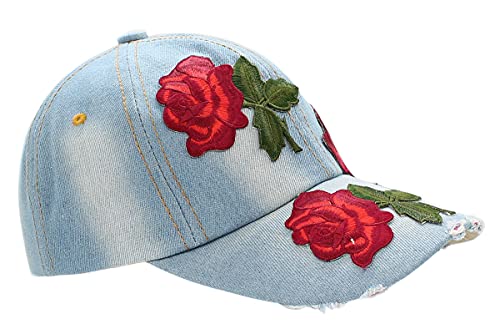 dy_mode Damen Kappe Mütze Baseball Cap Schmetterling Muster - K004 (K204-RedRose-Hellblau) von dy_mode