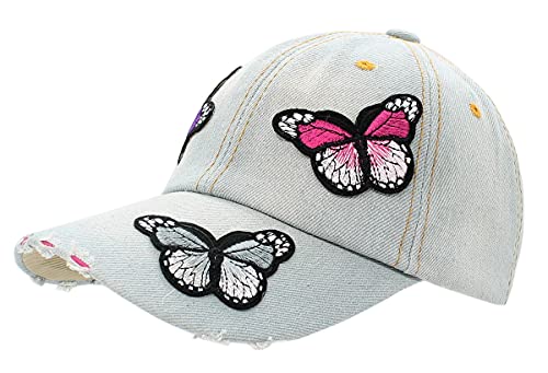 dy_mode Damen Kappe Mütze Baseball Cap Schmetterling Muster - K004 (K206-Butterfly-Vintageblau) von dy_mode