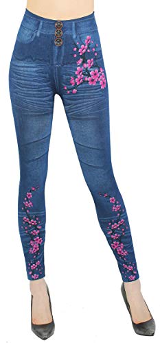 dy_mode Damen Leggings High Waist Jeggings Jeansoptik Hose - JL078 (JL379-PinkCherryMitKnöpfe) von dy_mode