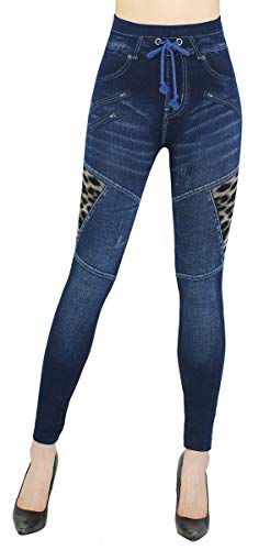 dy_mode Damen Leggings High Waist Jeggings Jeansoptik Hose - JL078 (JL404-Leopard | Gr.36-40) von dy_mode