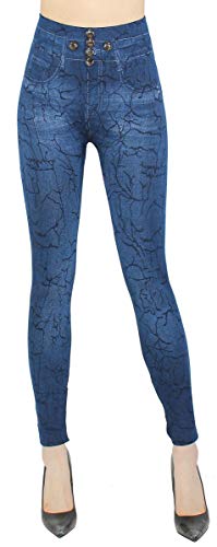 dy_mode Damen Leggings High Waist Jeggings Jeansoptik Hose - JL078 (JL405-Linien | Gr.36-40) von dy_mode