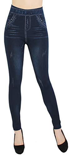 dy_mode Damen Leggings High Waist Jeggings Jeansoptik Hose - JL078 (JL500-Dunkelblau) von dy_mode