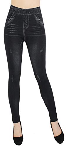 dy_mode Damen Leggings High Waist Jeggings Jeansoptik Hose - JL078 (JL500-Schwarz) von dy_mode