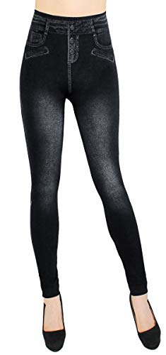 dy_mode Damen Leggings High Waist Jeggings Jeansoptik Hose - JL078 (JL501-Schwarz) von dy_mode