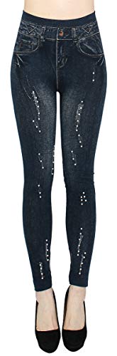 dy_mode Damen Leggings High Waist Jeggings Jeansoptik Hose - JL351 (JL352-Schwarz, S/M) von dy_mode