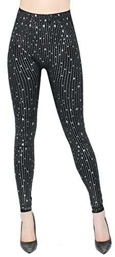 dy_mode Damen Leggings High Waist Schwarz mit Glanz Wet-Look Blumen Muster Glanz Druck Leggins - JL353 (jl642-SilberCurtain, S/M) von dy_mode