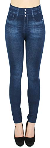 dy_mode Damen Leggings Jeggings High Waist Jeans Optik Hose - JL093 (JL218-BlauMitNieten) von dy_mode