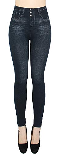 dy_mode Damen Leggings Jeggings High Waist Jeans Optik Hose - JL093 (JL218-SchwarzMitNieten) von dy_mode