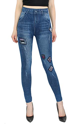 dy_mode Damen Leggings Jeggings High Waist Jeans Optik Hose - JL093 (JL298-ForeverYoung) von dy_mode