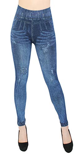 dy_mode Damen Leggings Jeggings High Waist Jeans Optik Hose - JL093 (JL507-Blau) von dy_mode