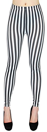 dy_mode Damen Leggings Schwarz Weiß gestreift Streifen Hose Damen Röhren Skinny - One Size - JL058 (JL058-SchwarzWeißSchmal) von dy_mode