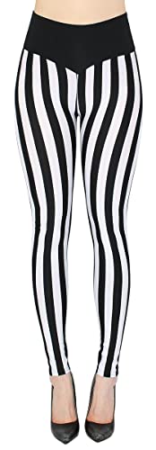 dy_mode Damen Leggings gestreift Schwarze Weiße Streifen - JL058 (JL058-HighWaistBlackWhite) von dy_mode