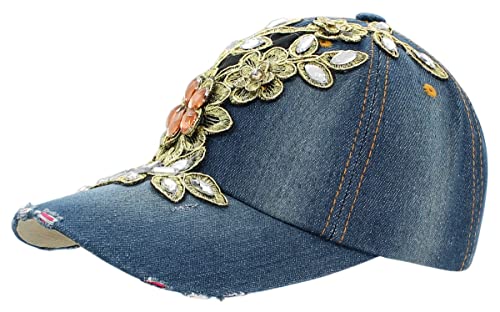 dy_mode Damen Mütze Jeans Kappe Basecap mit Glitzer - K003 (K003-Jeansblau) von dy_mode