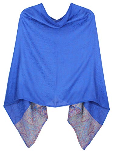 dy_mode Damen Poncho Cape Eleganter Leichter Poncho geblümt - WJ036 (WJ036-HellNavyblue) von dy_mode