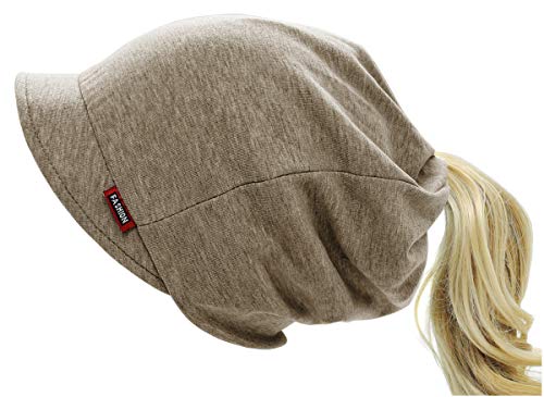 dy_mode Damen Schirmmütze Beanie Mütze Mit Schirm Zopfloch Gefüttert & Modelle Ohne Futter - BM203 (BM203-Beige) von dy_mode