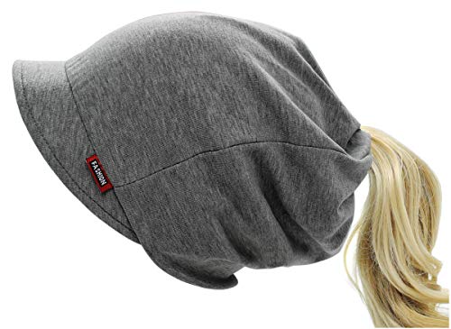 dy_mode Damen Schirmmütze Beanie Mütze Mit Schirm Zopfloch Gefüttert & Modelle Ohne Futter - BM203 (BM203-Dunkelgrau) von dy_mode