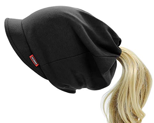 dy_mode Damen Schirmmütze Beanie Mütze Mit Schirm Zopfloch Gefüttert & Modelle Ohne Futter - BM203 (BM203-Schwarz) von dy_mode