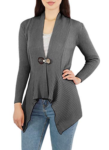 dy_mode Damen Strickjacke Langarm Cardigan mit Verschluss Jacke- CA056 (CA056-Grau) von dy_mode