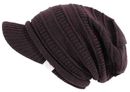 dy_mode Damen Strickmütze mit Schirm Herren Schirmmütze Unisex Strick Mütze - A300 (A300-Braun) von dy_mode