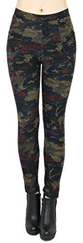 dy_mode Damen Thermo Leggings/Thermo Hose Damen mit Innenfleece Innenfutter - Gr. 38 bis 42 - WL025 (38/M, WL064-Winterforest) von dy_mode