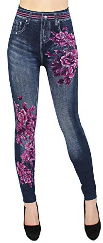 dy_mode Damen Thermo Leggings Thermohose mit Innenfutter - WL027 (36/38 - S/M, WL096-PinkFireFlower) von dy_mode