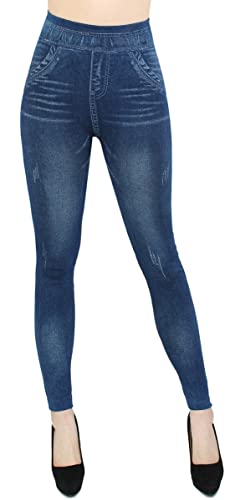 dy_mode Damen Thermo Leggings Thermohose mit Innenfutter - WL027 (L/XL, WL044-Jeansblau) von dy_mode