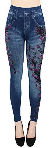 dy_mode Damen Thermo Leggings Thermohose mit Innenfutter - WL027 (L/XL, Wl155-pinktigerflower) von dy_mode