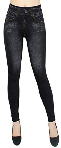 dy_mode Damen Thermo Leggings Thermojeggings mit Innenfutter - WL020 (L/XL, WL0077-Schwarz) von dy_mode