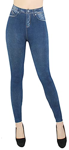 dy_mode Damen Thermo Leggings Thermojeggings mit Innenfutter - WL020 (L/XL, WL029-Jeansblau) von dy_mode