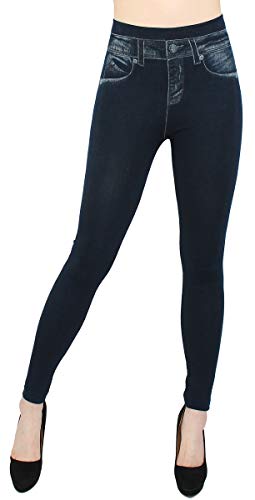 dy_mode Damen Thermo Leggings Thermojeggings mit Innenfutter - WL020 (L/XL, WL029-Nachtschwarz) von dy_mode