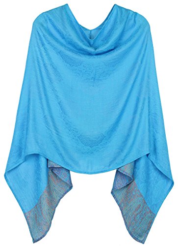 dy_mode Eleganter Poncho/Cape für Damen weich, leicht, chic - Poncho Damen - WJ036 (WJ036-Hellblau) von dy_mode