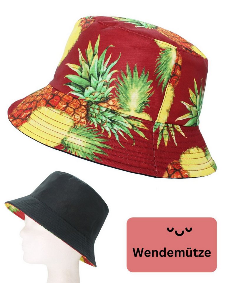 dy_mode Fischerhut Wendemütze mit Ananas-Print – 2-in-1 Bucket Hat für Damen & Herren beidseitig tragbar von dy_mode