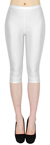 dy_mode Glanz Capri Leggings Damen Bunte Sommer Tanz Leggings Capri glänzende 3/4 Leggins Shiny One Size - 3LG121 (One Size, 3LG121-PerlmuttWeiß) von dy_mode