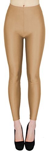 dy_mode Glanz Leggings Damen Bunte Tanz Leggings glänzende Leggins Shiny One Size - JL116 (One Size - geeignet für Gr.36-38, JL116-Hellkaramell) von dy_mode