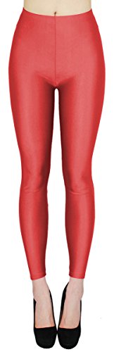 dy_mode Glanz Leggings Damen Bunte Tanz Leggings glänzende Leggins Shiny One Size - JL116 (One Size - geeignet für Gr.36-38, JL116-Rot) von dy_mode