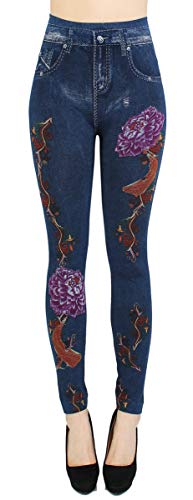 dy_mode High Waist Leggings Damen Hose Jeggings in Jeans Optik ideal zu jeder Jahreszeit - OneSize Gr.36-42 - JL078 (JL228-Botanic | Gr.36-40) von dy_mode