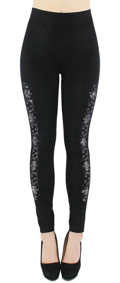 dy_mode Highwaist Leggings Damen Leggings Fitness-Leggings mit Glitzer Strass Leggins High Waist mit elastischem Bund von dy_mode