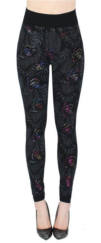 dy_mode Highwaist Leggings Damen Leggings Schwarz mit Glanz Wet-Look Druck Muster Frauen Leggins elastischem Bund von dy_mode