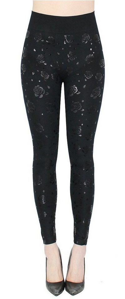 dy_mode Highwaist Leggings Damen Leggings Schwarz mit Glanz Wet-Look Druck Muster Frauen Leggins elastischem Bund von dy_mode