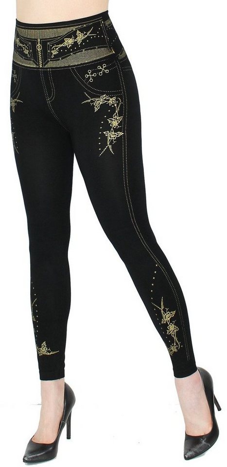 dy_mode Highwaist Leggings Damen Leggings Schwarz mit Goldfarben Glanz Muster Hochbund Hose elastischem Hochbund dy_mode Highwaist Leggings Damen Leggings Schwarz mit Goldfarben Glanz Muster Hochbund Hose elastischem Hochbund von dy_mode