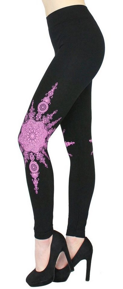 dy_mode Highwaist Leggings Damen Leggings mit Blumen Druck Mandala Muster Leggins Schwarz mit elastischem Bund von dy_mode