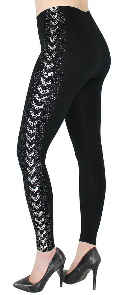 dy_mode Highwaist Leggings Damen Leggings mit Glanz Druck Schmetterling Muster Glitzer Leggins mit elastischem Bund, Hochbund von dy_mode