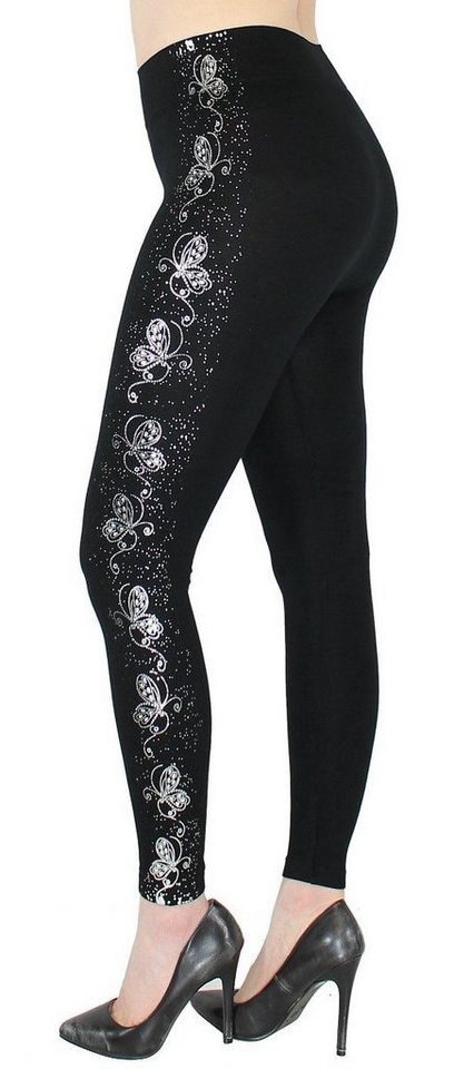 dy_mode Highwaist Leggings Damen Leggings mit Glanz Druck Schmetterling Muster Glitzer Leggins mit elastischem Bund, Hochbund von dy_mode